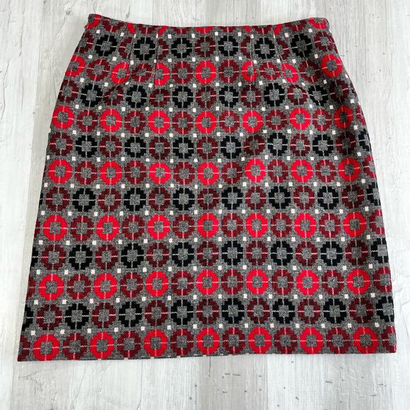 Talbots Wool Blend Pencil Skirt Red Gray Black Lined Warm Short Academia Preppy - Picture 4 of 13